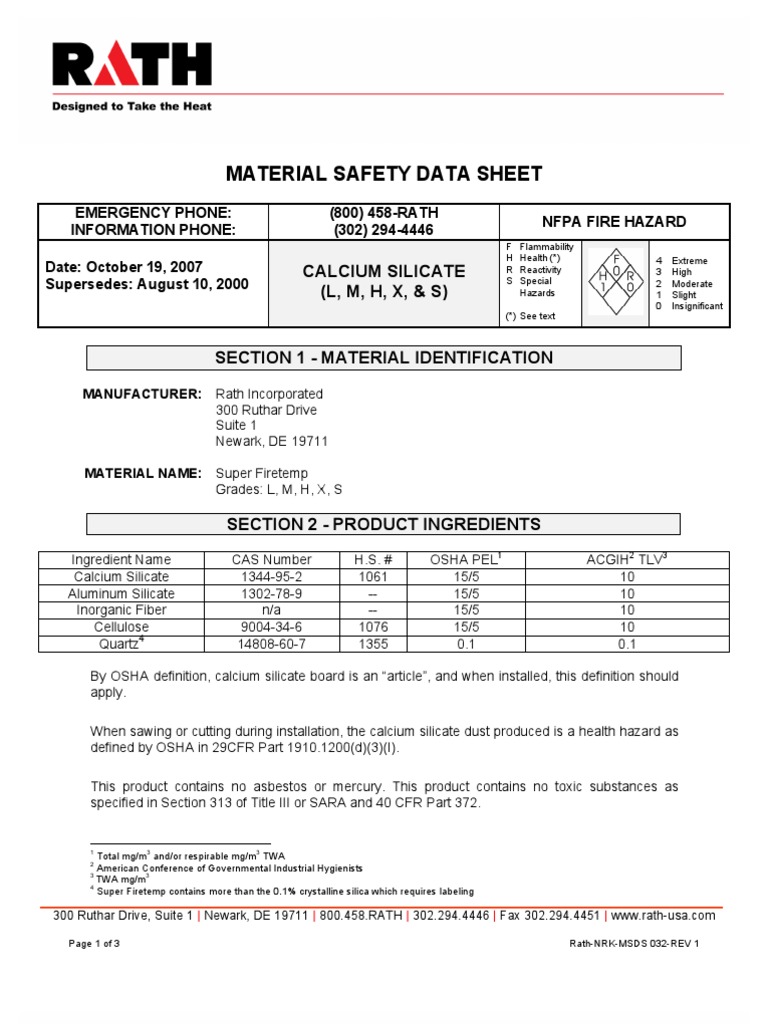 Calcium Silicate Msds Safety Occupational Safety And Health