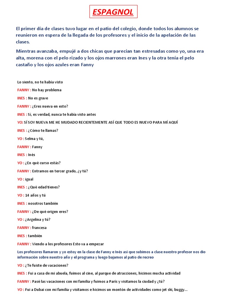 Dialogue Espagnol 2Nd : Participer à une conversation ou à un débat ...