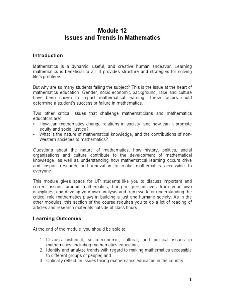 Trends in Mathematics Education Issues | PDF | Socioeconomic Status ...