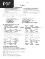 Test Paper: I. Match The Definitions To These School Subjects. (10p)