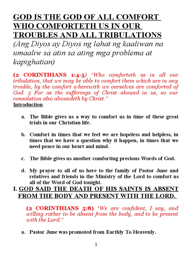 God Is The God of All Comfort Who Comforteth Us in Our Troubles and All ...