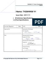 Model Name: T420HW09 V1: Issue Date: 2011/1/11 Preliminary Specifications (!) Final Specifications