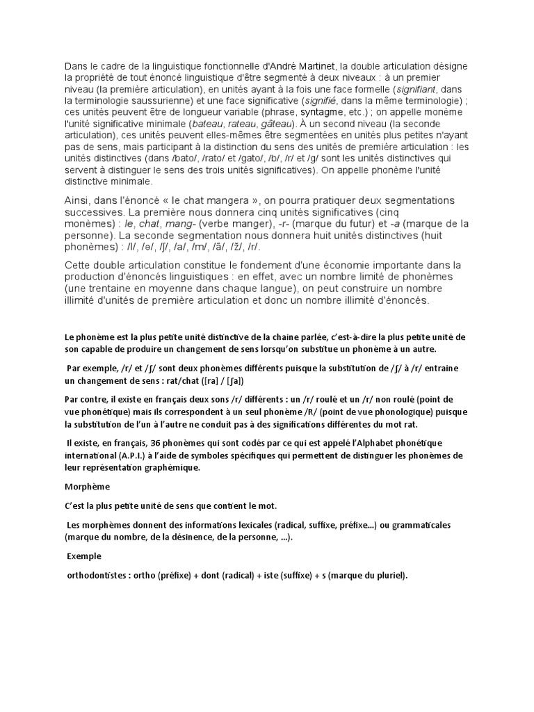 Monèmes et phonèmes en linguistique | PDF | Linguistique | Sciences ...
