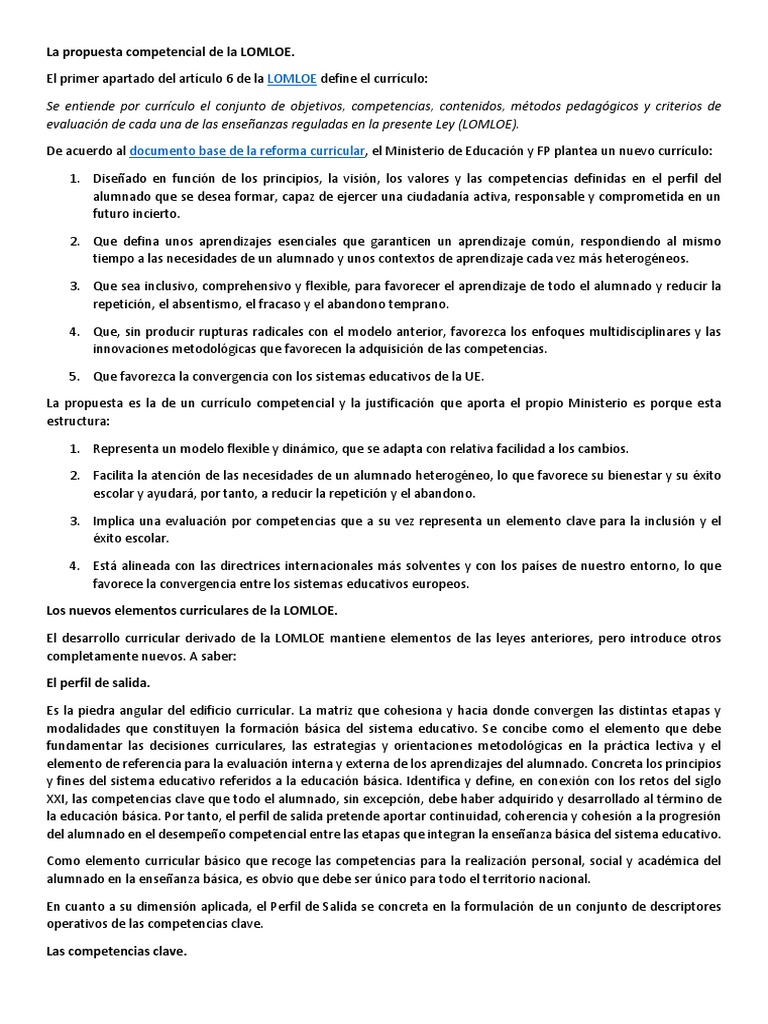 Propuesta Competencial de la LOMLOE | PDF | Plan de estudios ...