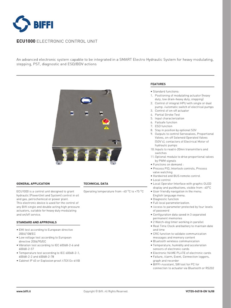 Ecu1000 Electronic Control Unit PDF Valve Actuator