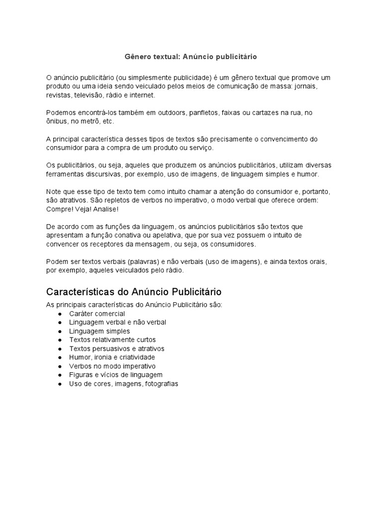 Gênero Textual - Anúncio Publicitário - 2º Ano | PDF