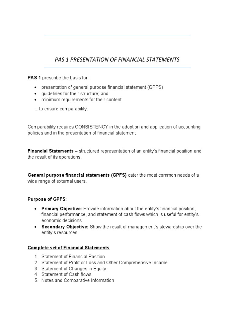 Pas 1 Presentation of Financial Statements | PDF | Financial Statement ...