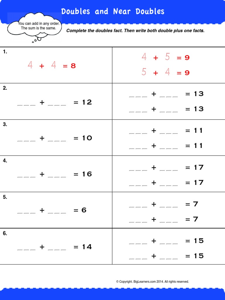 Doubles and Near Doubles | PDF | Teaching Methods & Materials