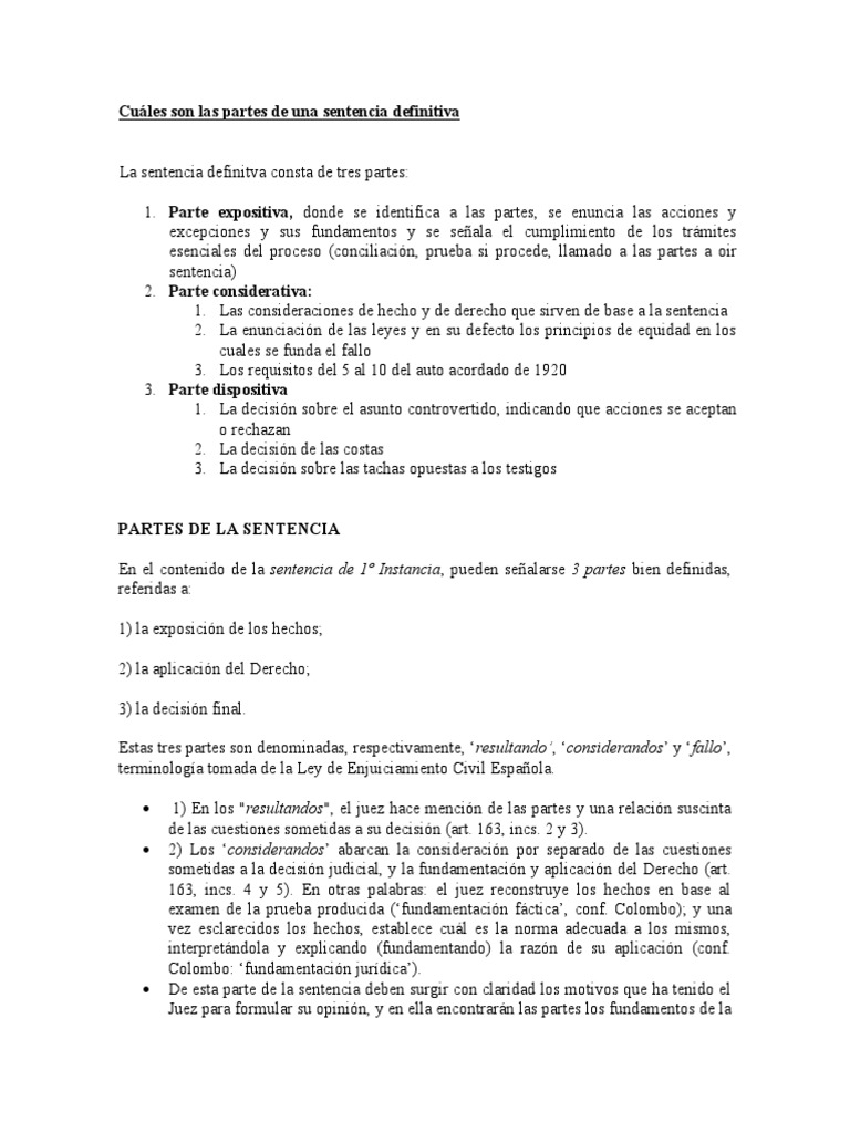 Cuáles Son Las Partes de Una Sentencia Definitiva | PDF | Sentencia
