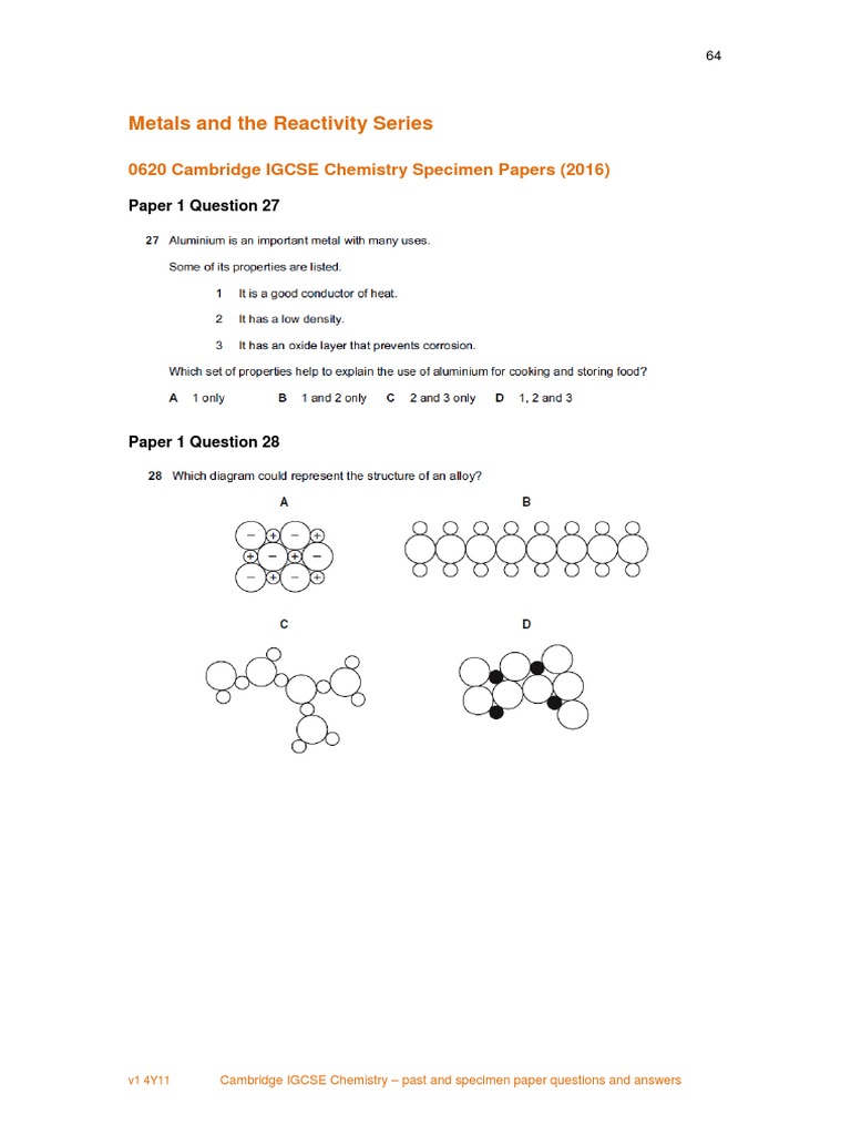 Chemistry 8 Grade Past Papers PDF Ion Oxide