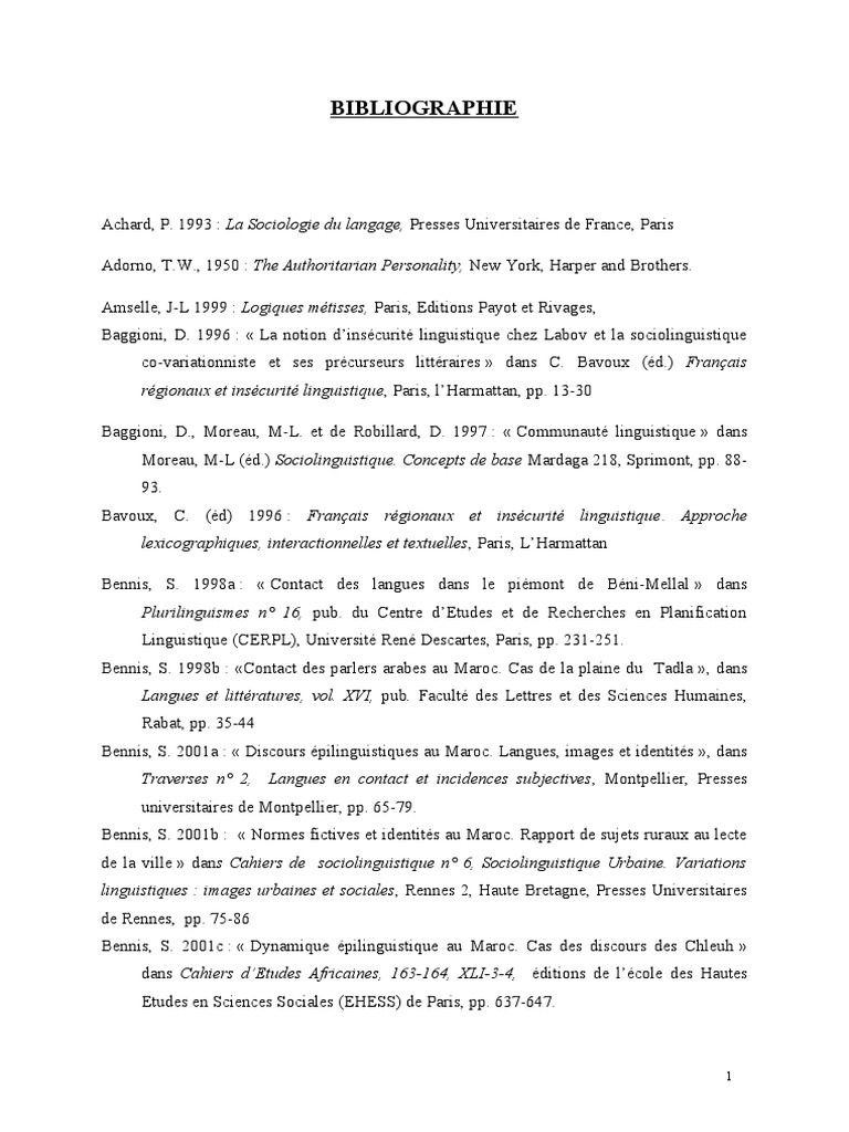 Bibliographie de Said Bennis | PDF | Sociolinguistique | Maroc