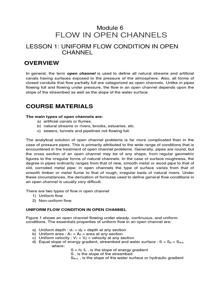 Uniform Flow in Open Channels | PDF | Chemical Engineering | Fluid ...