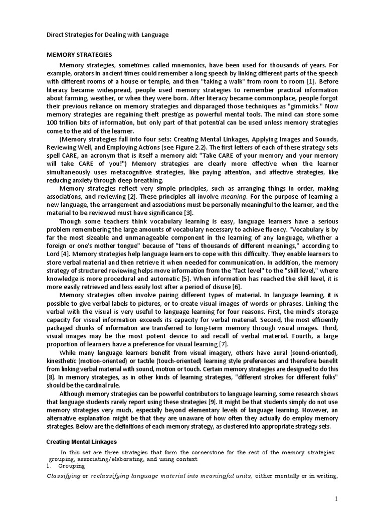 Effective Memory Strategies for Language Learning | PDF | Memory | Learning