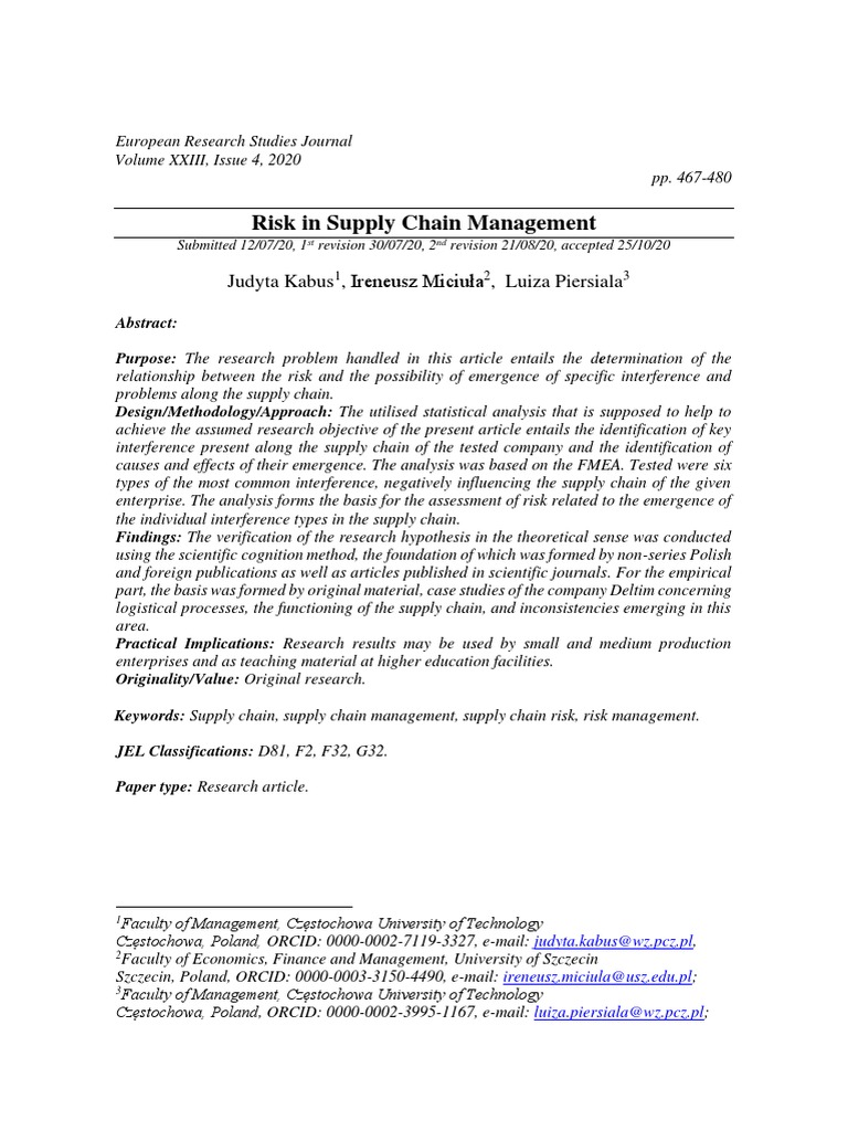 Analyzing Risk in Supply Chains | PDF | Supply Chain | Risk