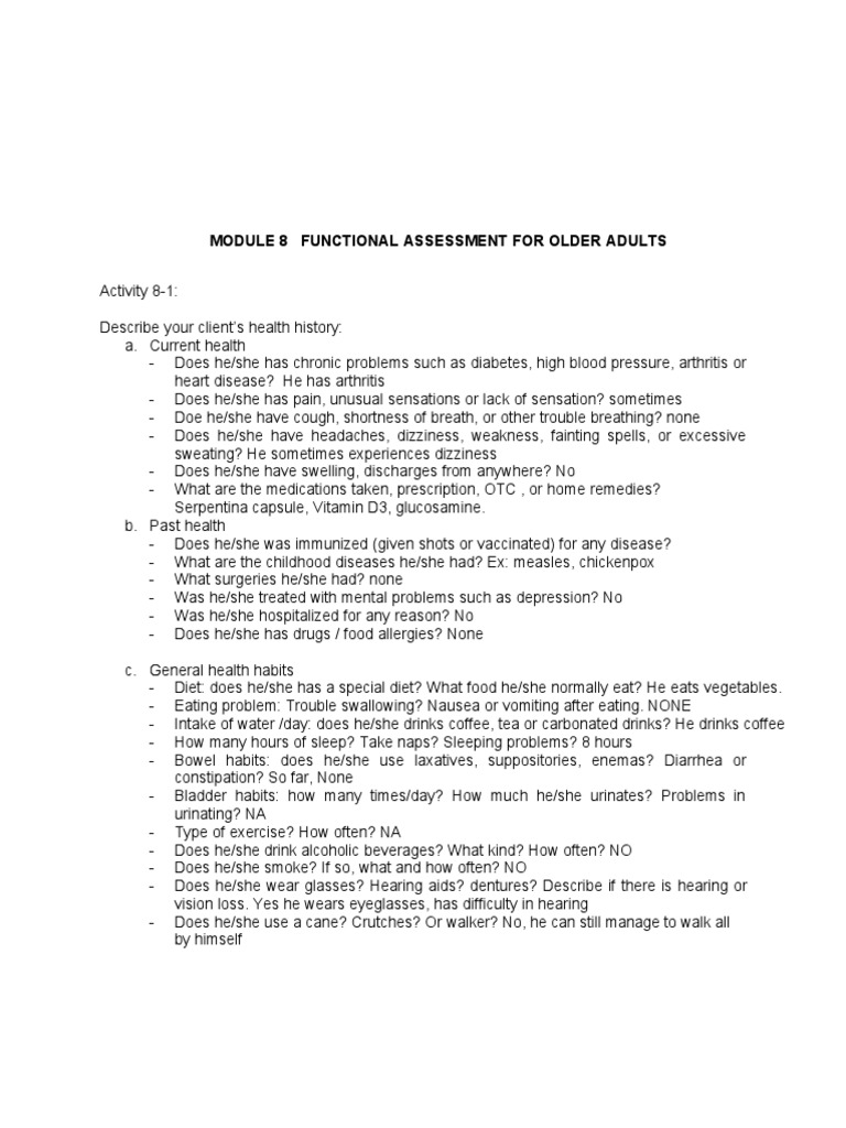 Functional Assessment For Older Adults | PDF | Urinary Incontinence ...