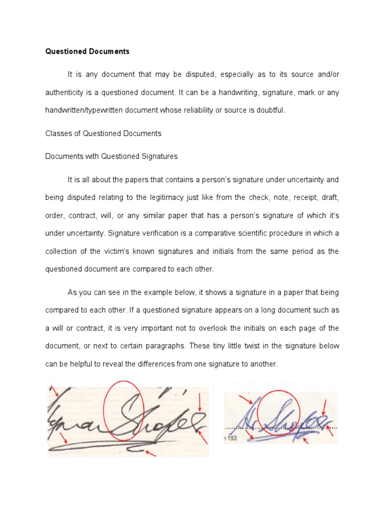 Questioned Documents PDF Signature Document