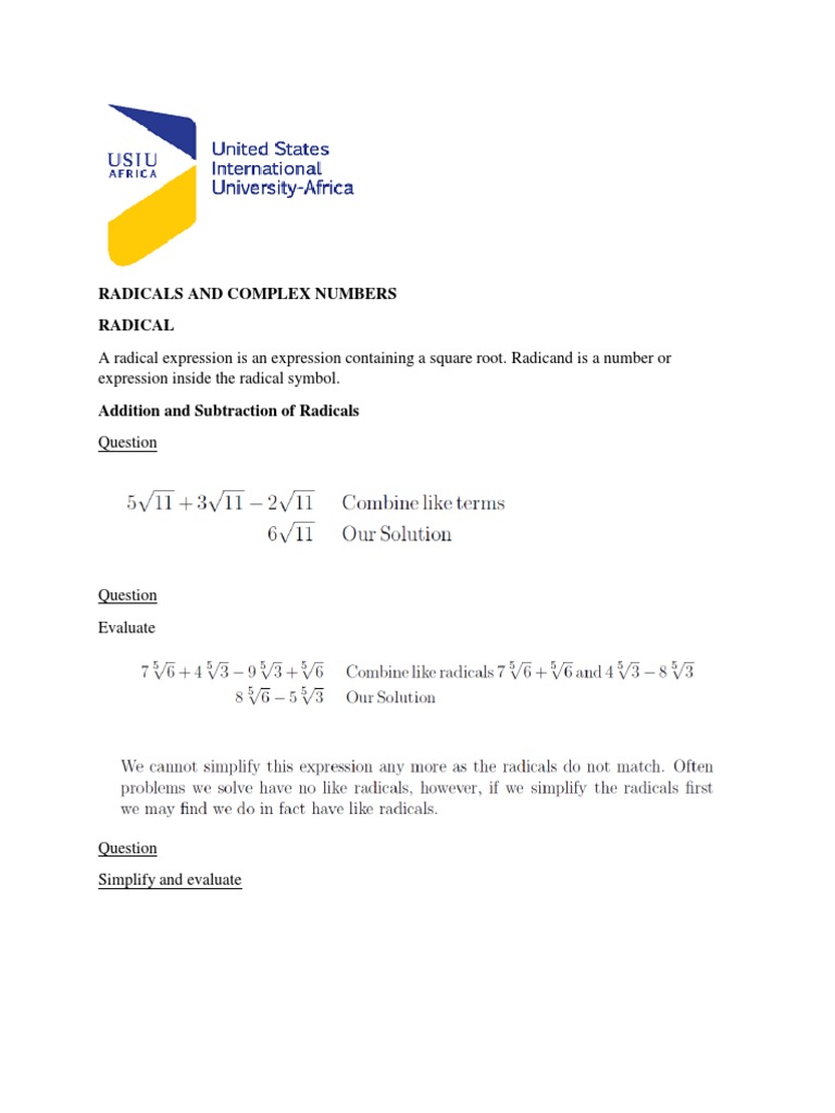 Radical and Complex-B | PDF | Teaching Methods & Materials