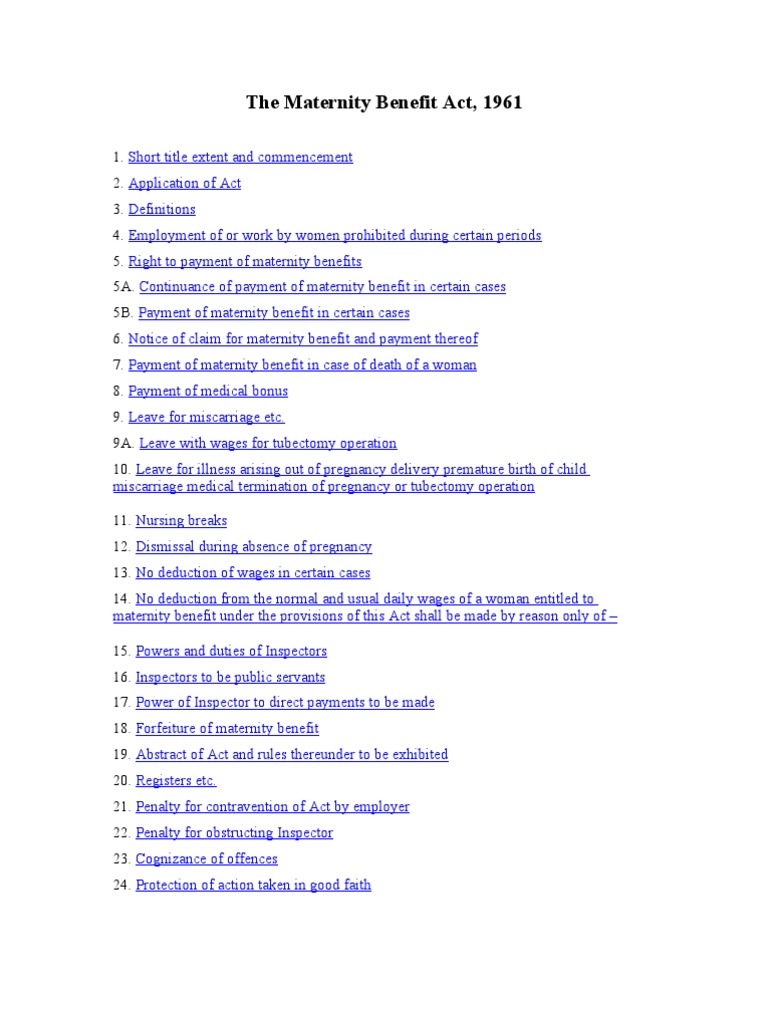 The Maternity Benefit Act, 1961 PDF Employment Miscarriage