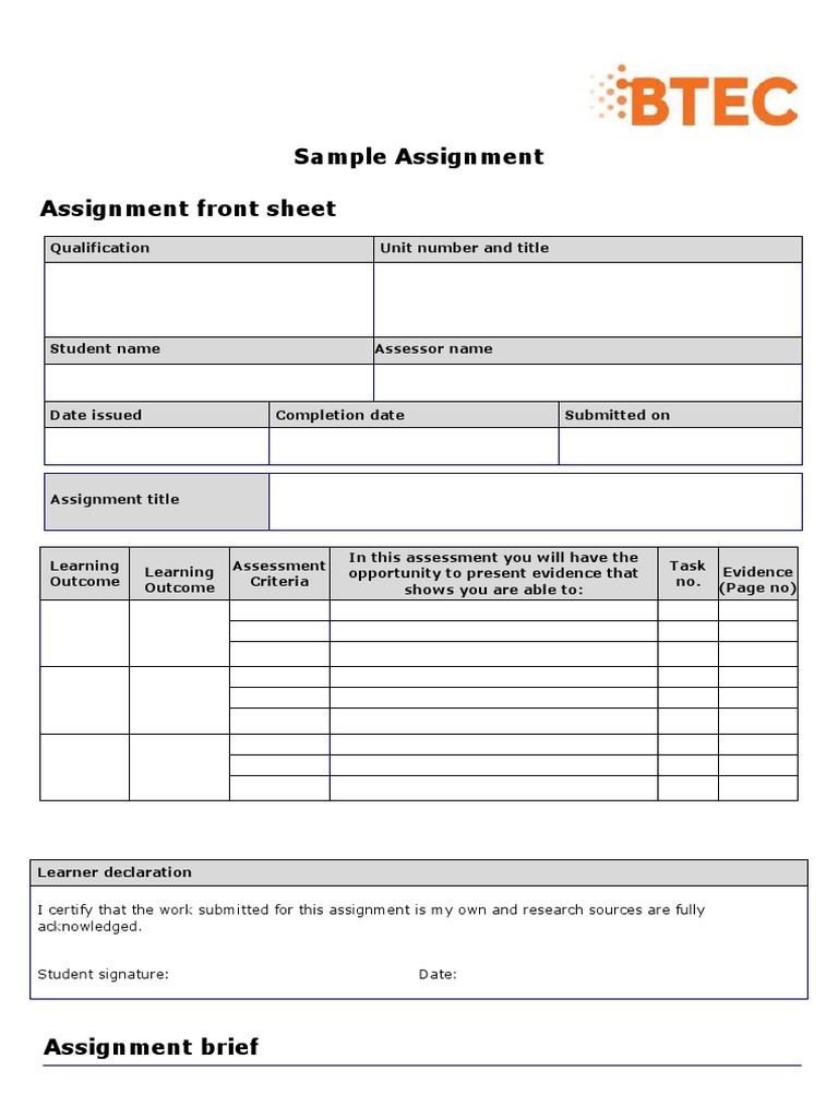 Pearson BTEC Level 5 HND Diploma Sample Assignment Template | PDF ...