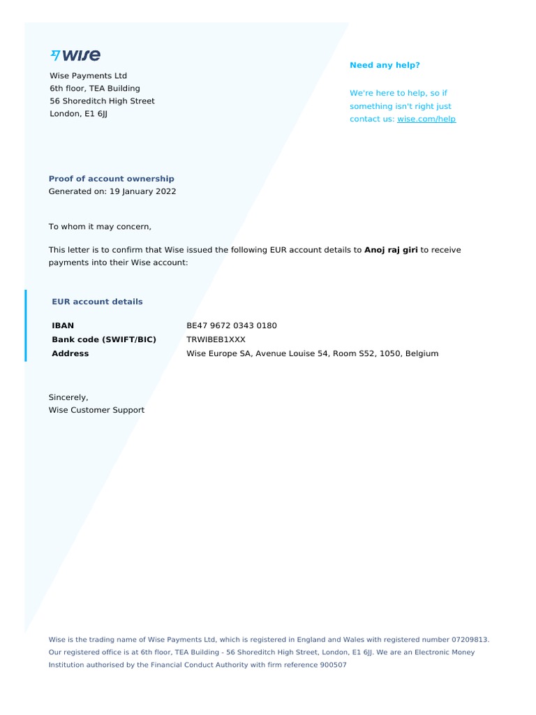 Account Ownership Proof Eur | PDF