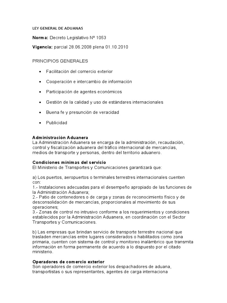 Ley General de Aduanas: Principios y Régimen | PDF | aduana | Arancel