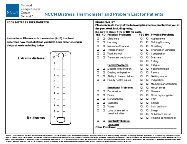 NCCN Distress Thermometer and Problem List For Patients PDF Cancer