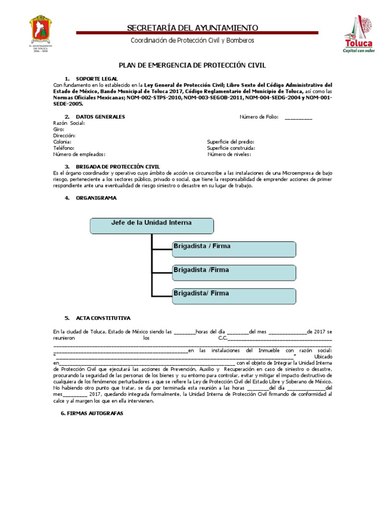 Plan de Emergencia Protección Civil Toluca | PDF | Defensa Civil ...
