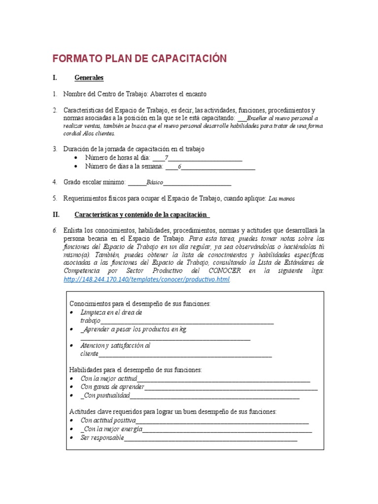 Formato Plan de Capacitación | PDF