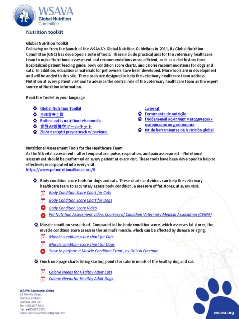 WSAVA Global Nutrition Toolkit English PDF Dogs Pet