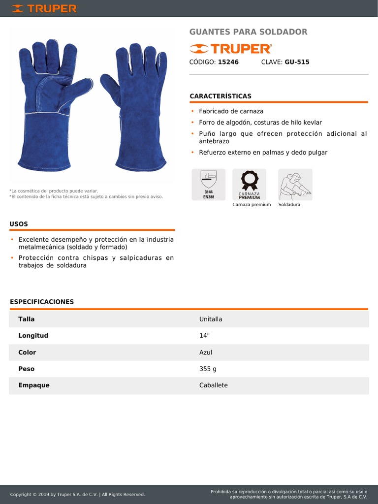 Ficha T cnica De Guantes De Seguridad PDF