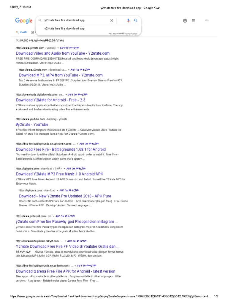 Y2mate Free Fire Download App Google PDF You Tube Android