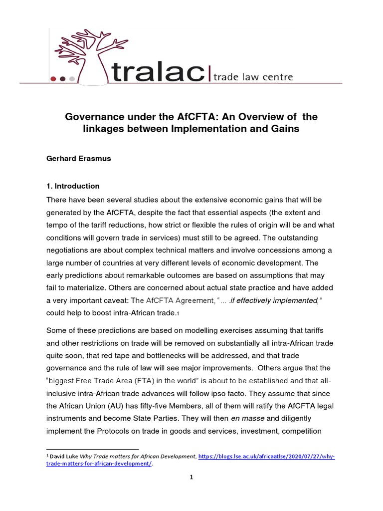 AfCFTA Governance: Implementation Insights | PDF | Treaty | Ratification