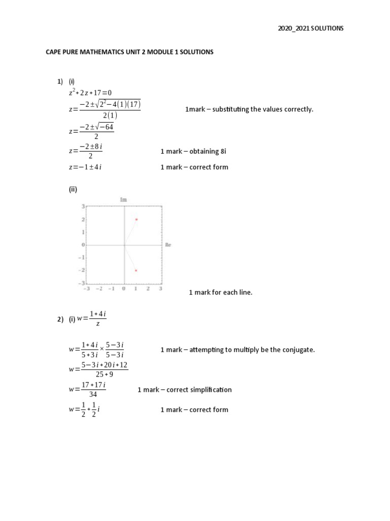 CAPE Pure Mathematics Unit 2 Solutions | PDF | Calculus | Arithmetic
