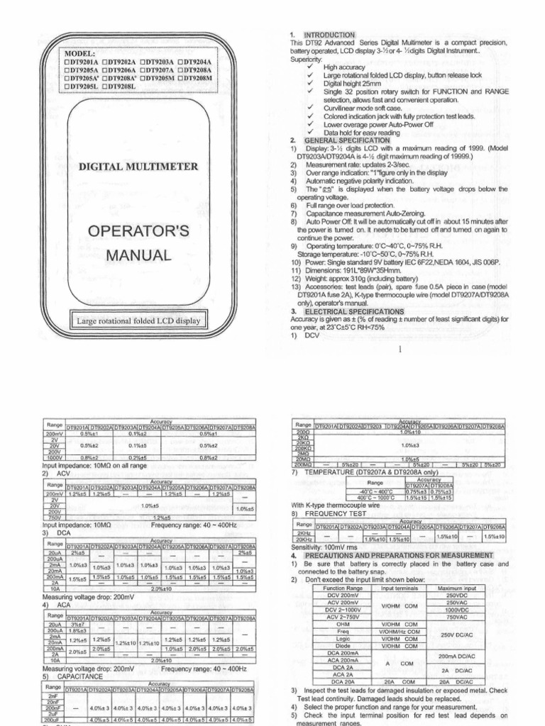 DT9205A Manual