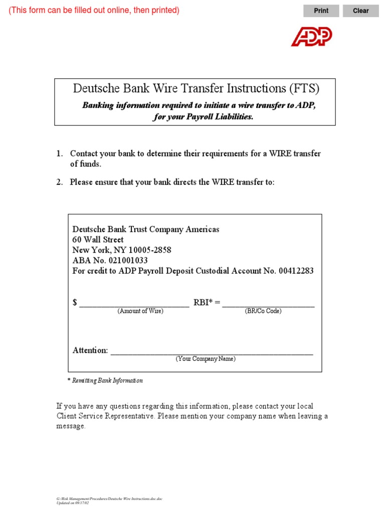 Deutsche Bank Wire Transfer Instructions | PDF | Business | Computers