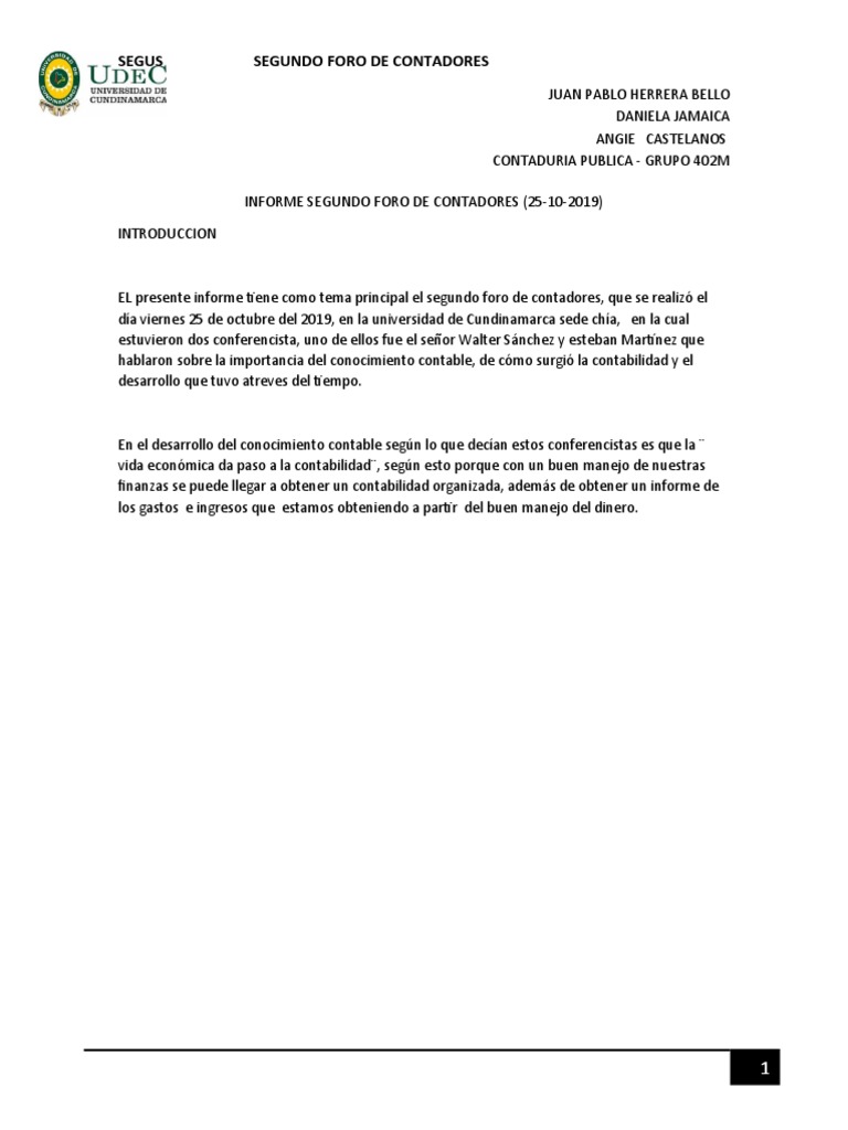 Informe del Segundo Foro de Contadores | PDF | Contador | Contabilidad