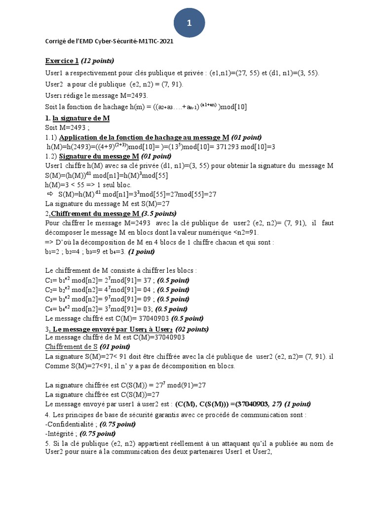 Corrigé EMD Cyber-Sécurité 2021 | PDF | Certificat électronique ...