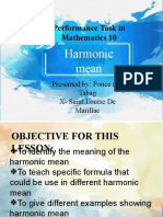Performance Task in Mathematics 10: Harmonic Mean