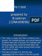 The T Test Prepared by B.saikiran (12NA1E0036)