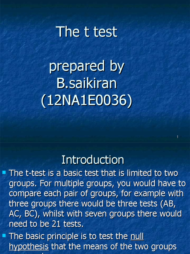The T Test Prepared by B.saikiran (12NA1E0036) | PDF | Student's T Test ...