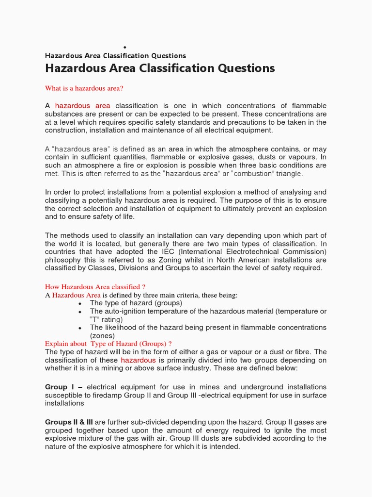 Hazardous Area Classification Questions PDF Safety Physical Sciences