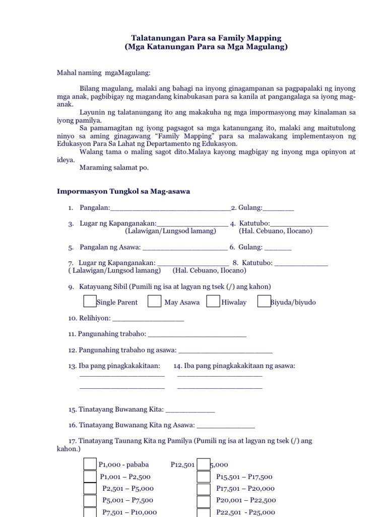 Talatanungan para Sa Family Mapping | PDF