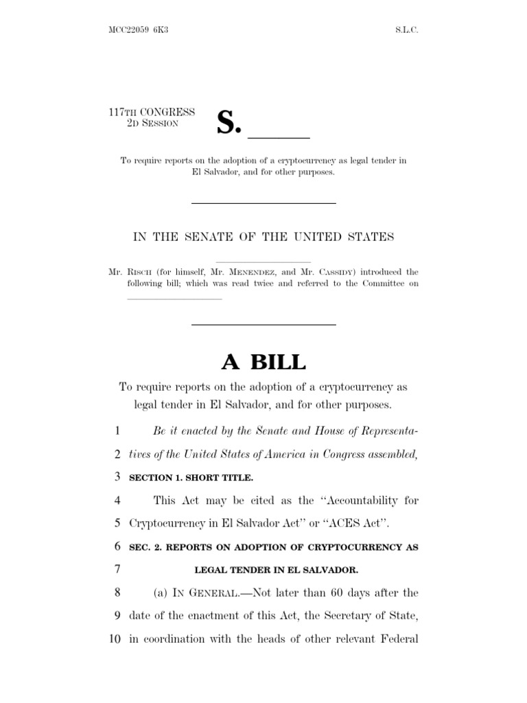 Accountability for Cryptocurrency in El Salvador Act | PDF | Cryptocurrency  | United States Congress