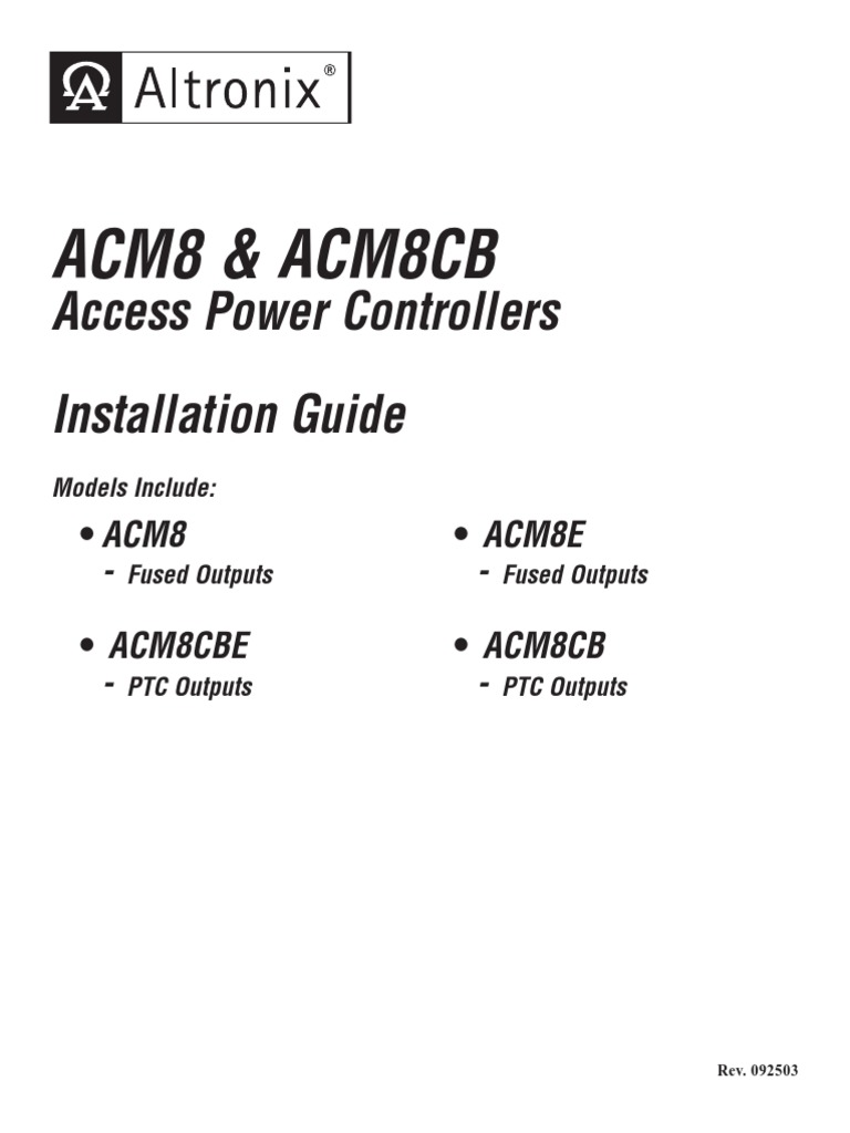 Acm8 & Acm8Cb Access Power Controllers Installation Guide PDF