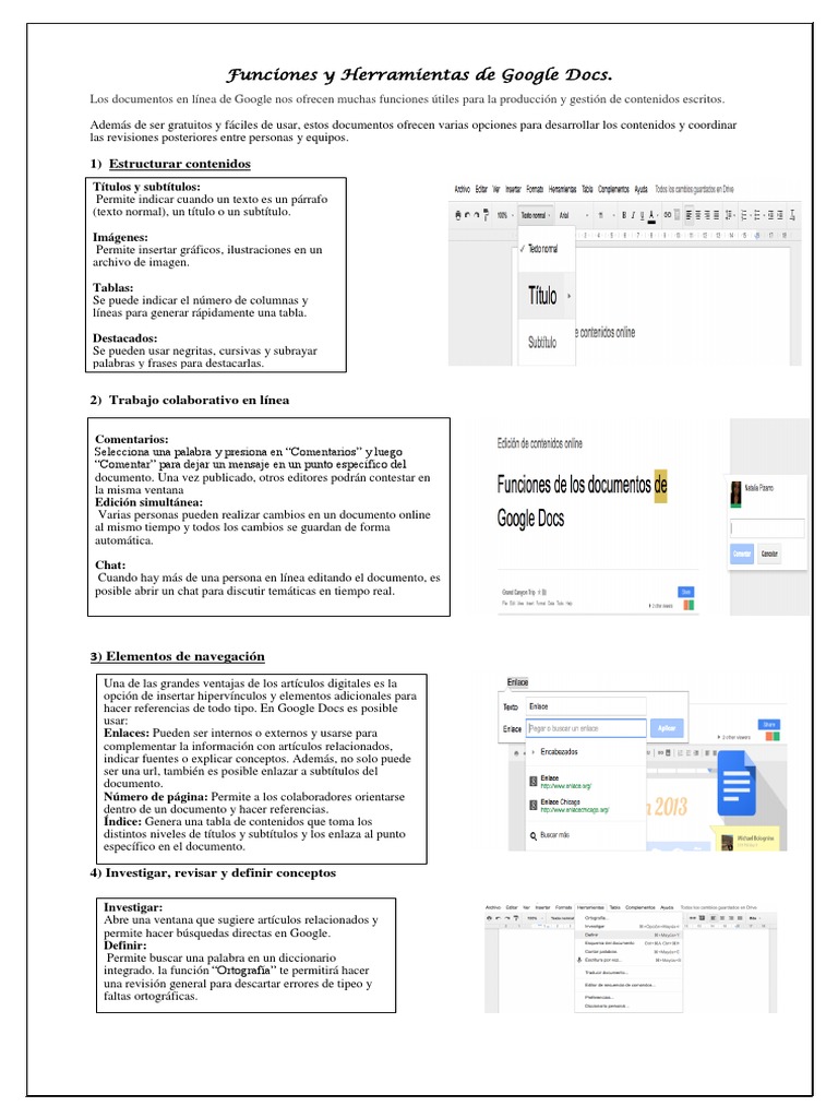 Funciones y Herramientas de Google Docs | PDF | Informática | Chat en linea