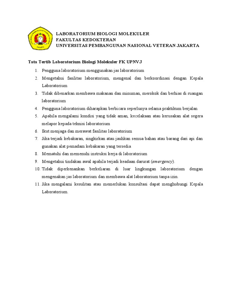 Tata Tertib Laboratorium Biologi Molekuler PDF