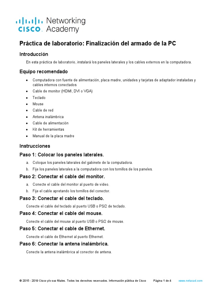 2.1.7.11 Lab - Complete The Computer Assembly | PDF | USB | Ciencias de ...
