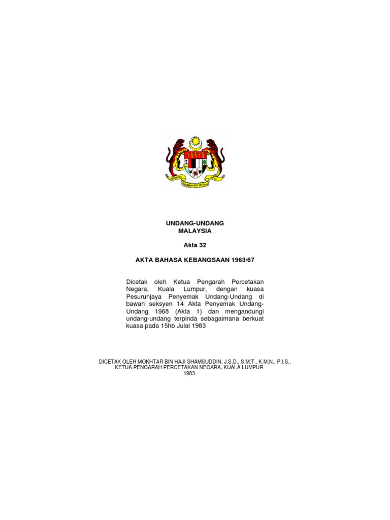 Akta Bahasa Kebangsaan1963 67 Akta 32 Pnmb2u