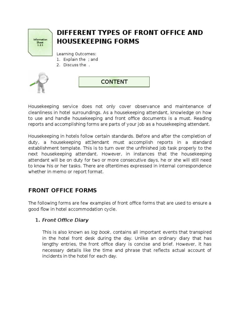 Front Office and Housekeeping Forms Guide | PDF | Toilet | Housekeeping