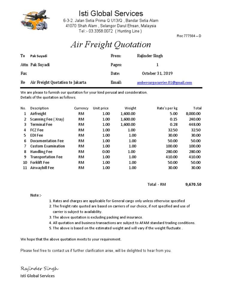 Air Freight Quotation: Isti Global Services | Download Free PDF ...